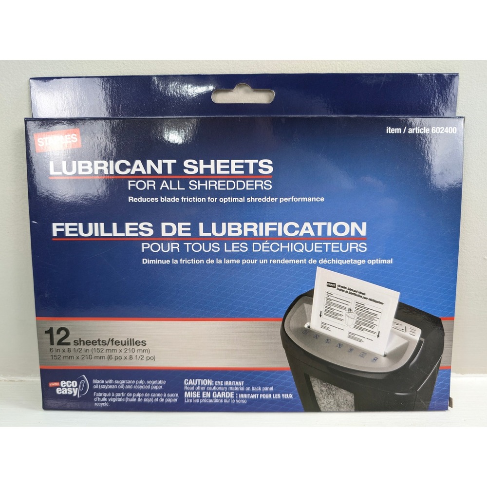 Staples Shredder Lubricant Sheets 12 Pack for All Shredders 602400 Eco Easy